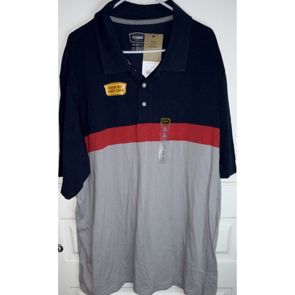 Foundry Navy Red Gray 3XL Big & Tall Men's Polo Shirt Colorblock Quick Dry